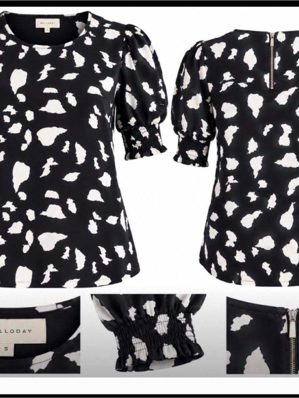 MELLODAY Black and White Puff-Sleeve Women’s Blouse